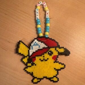 Pikachu in Ash Hat Beaded “Kandi” Bracelet or Decor